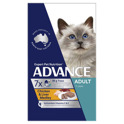 ADVANCE Adult Wet Cat Food Chicken & Liver Medley 7x85g Trays - Just For Pets Australia