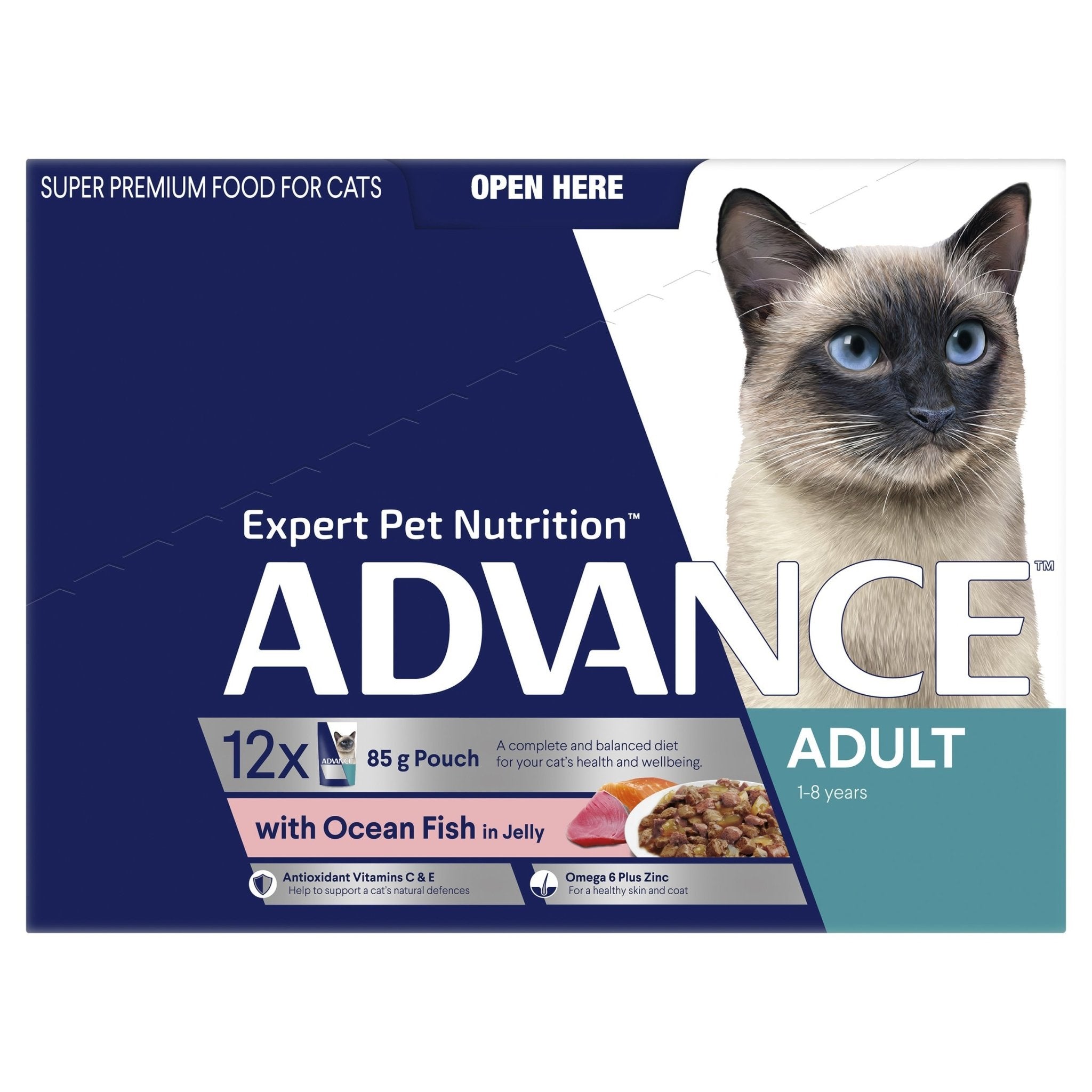 ADVANCE Adult Wet Cat Food Ocean Fish In Jelly 12x85g Pouches