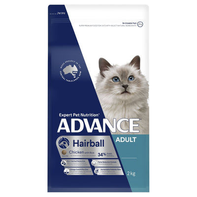 ADVANCE Hairball Adult Dry Cat Food Chicken with Rice 2kg Bag - Just For Pets Australia