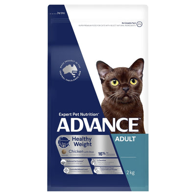 ADVANCE Healthy Weight Adult Dry Cat Food Chicken with Rice 2kg Bag - Just For Pets Australia