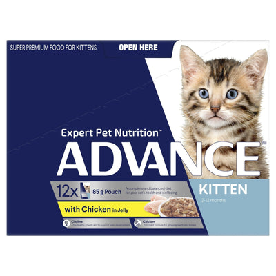 ADVANCE Kitten Wet Cat Food Chicken In Jelly 12x85g Pouches - Just For Pets Australia