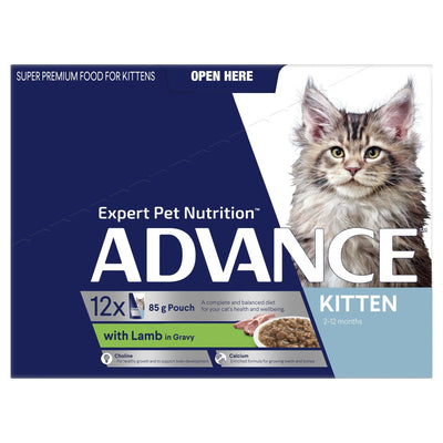 ADVANCE Kitten Wet Cat Food Lamb In Gravy 12x85g Pouches - Just For Pets Australia