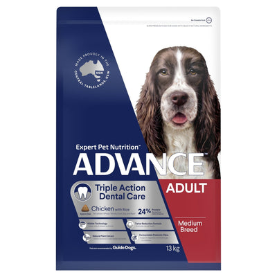 ADVANCE Triple Action Dental Care Medium Adult Dry Dog Food Chicken with Rice 13kg Bag - Just For Pets Australia