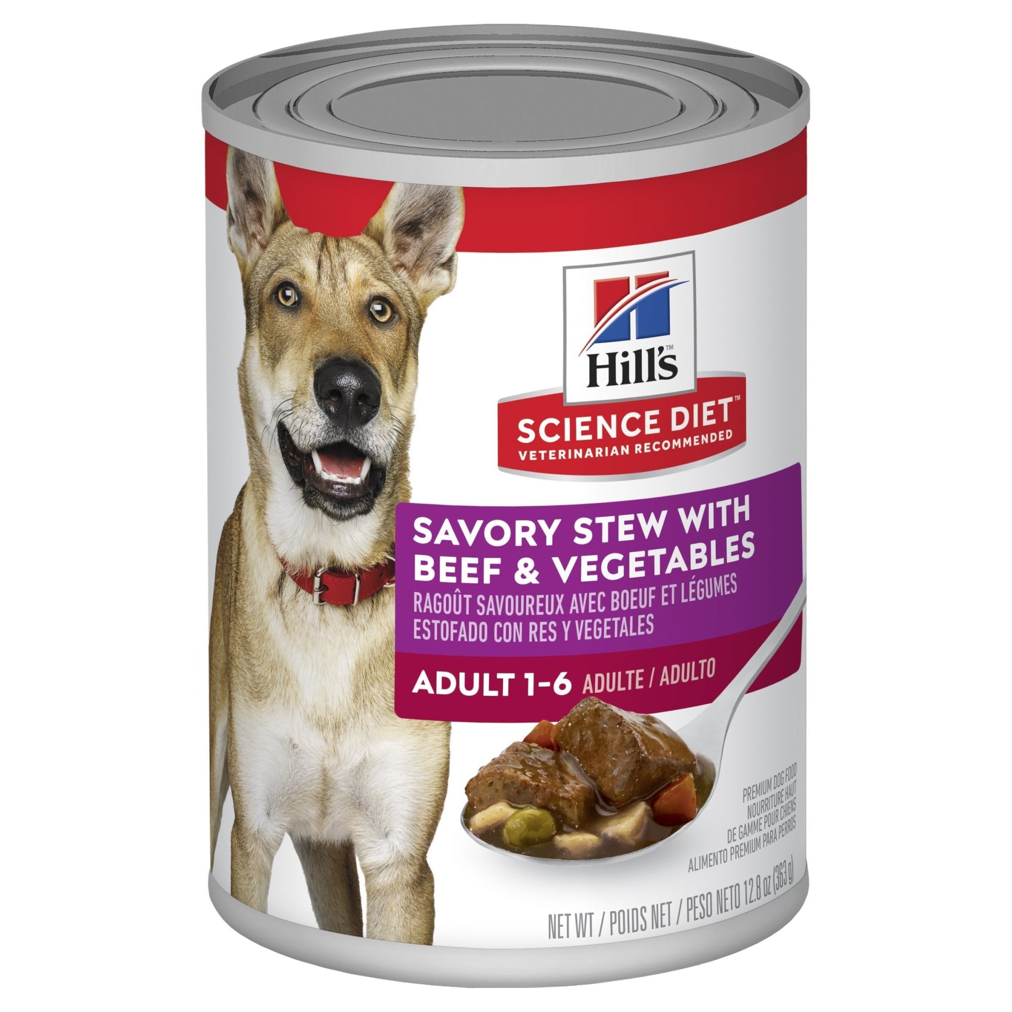 Hills Science Diet Adult Savory Stew Beef & Vegetables Canned Dog Food, 363g, 12 Pack
