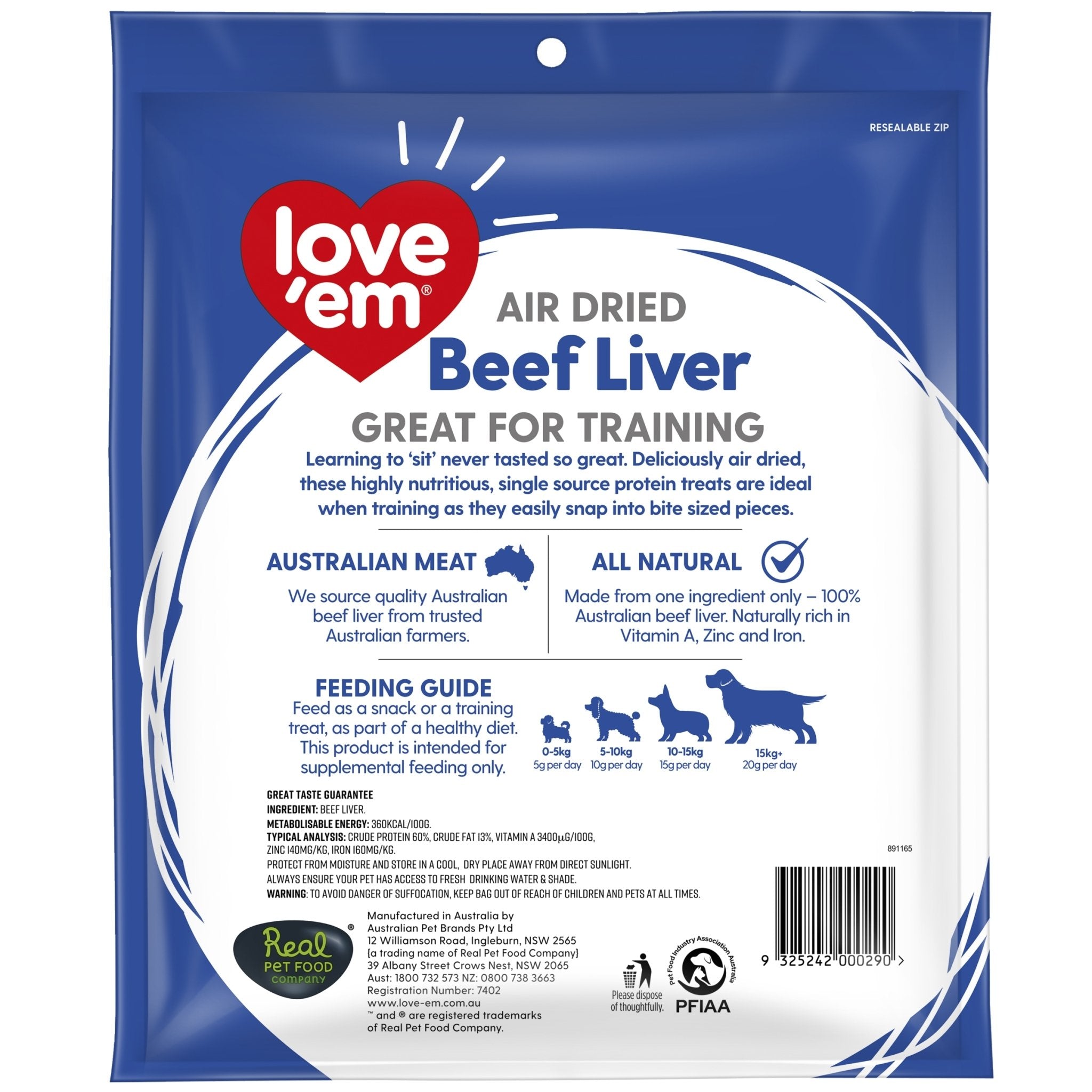 love'em Air Dried Beef Liver Dog Treats 500g