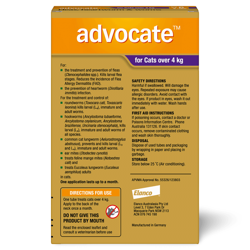 Advocate Fleas, Heartworm & Worms For Cats Over 4kg