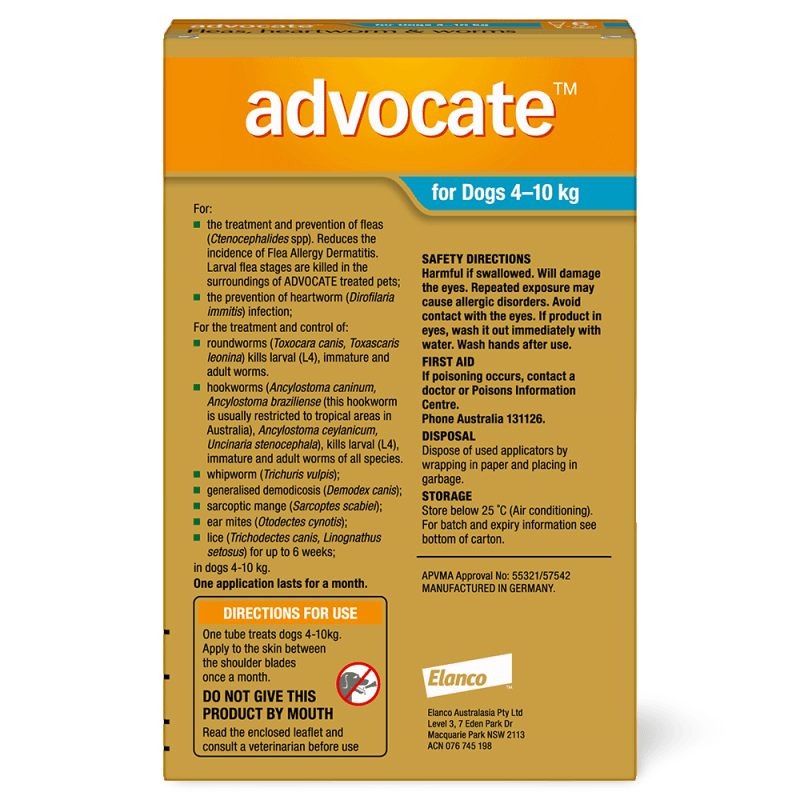 Advocate Fleas, Heartworm & Worms For Dogs 4 - 10kg