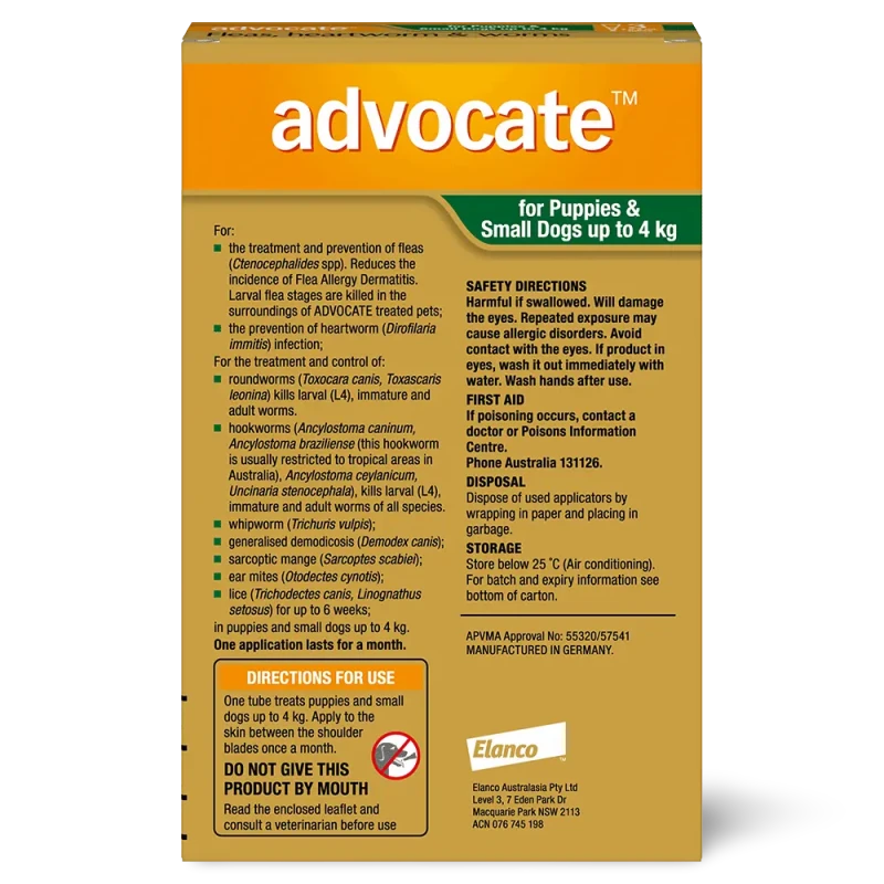 Advocate Fleas, Heartworm & Worms For Puppies & Small Dogs Up To 4kg