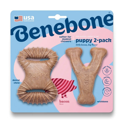 Benebone Puppy Dental Chew/Wishbone Bacon Tiny 2pk - Just For Pets Australia