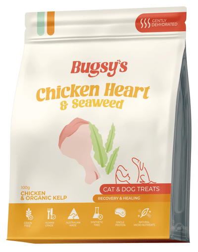 Bugsy's Chicken Heart & Seaweed 100G - Just For Pets Australia