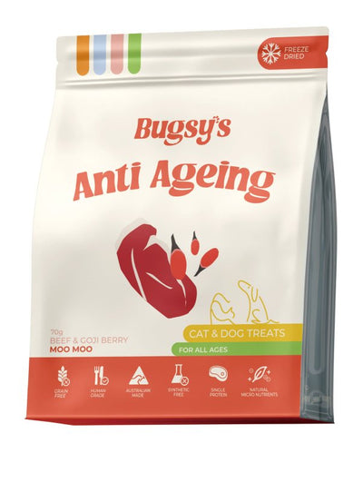 Bugsy's Freeze Dried Anti Ageing 70G - Just For Pets Australia