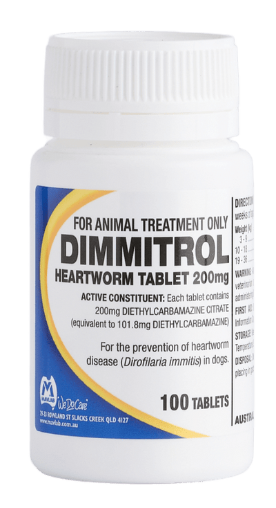 Dimmitrol Heartworm 200Mg Tab - 100Tabs - Just For Pets Australia