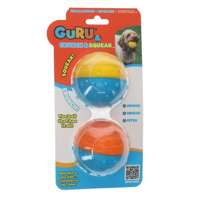 Guru Crunch & Squeak Ball 2Pk - Just For Pets Australia