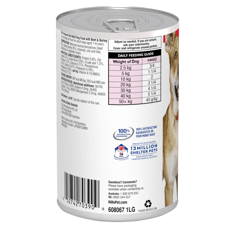 Hills Science Diet Adult Beef & Barley Canned Dog Food, 370g, 12 Pack