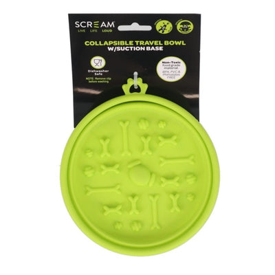 Scream Collapsible Travel Bowl Silicone W/Suction Base Large - Just For Pets Australia