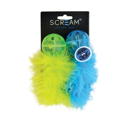 Scream Lattice Ball W/Feather 2Pk - Just For Pets Australia