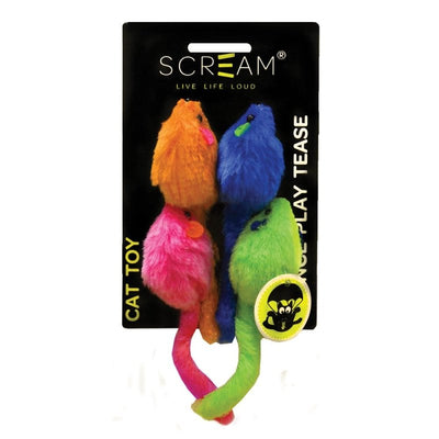 Scream Multi - Coloured Mice Cat Toy 4Pk - Just For Pets Australia