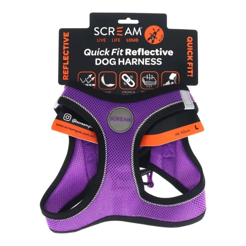 Scream Small Dog Quick Fit Reflective Dog Harness Large