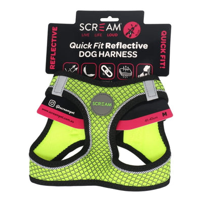Scream Small Dog Quick Fit Reflective Dog Harness Medium - Just For Pets Australia