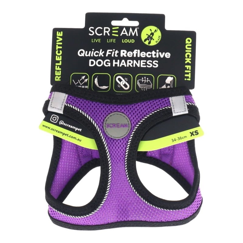 Scream Small Dog Quick Fit Reflective Dog Harness Xsmall