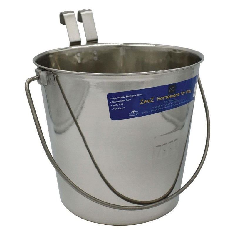 Zeez Stainless Steel Flat Sided Bucket Pail - Two Hooks