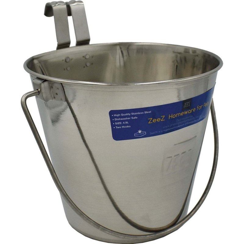 Zeez Stainless Steel Flat Sided Bucket Pail - Two Hooks