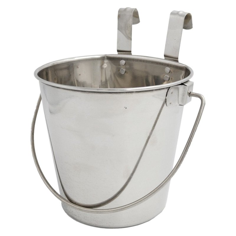 Zeez Stainless Steel Flat Sided Bucket Pail - Two Hooks