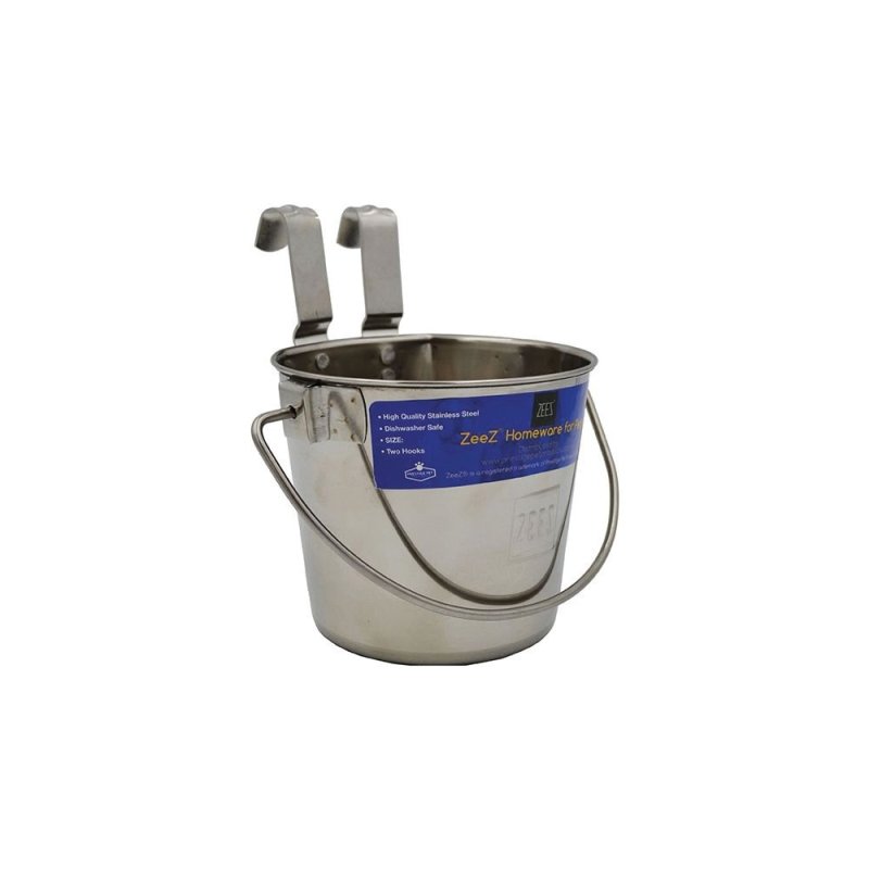 Zeez Stainless Steel Flat Sided Bucket Pail - Two Hooks