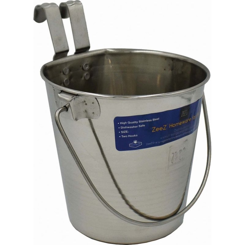 Zeez Stainless Steel Flat Sided Bucket Pail - Two Hooks