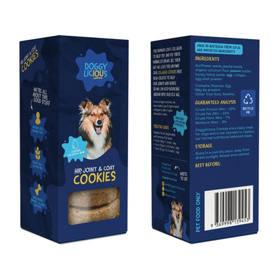 Doggylicious Hip, Joint + Coat Cookies 180g - Just For Pets Australia