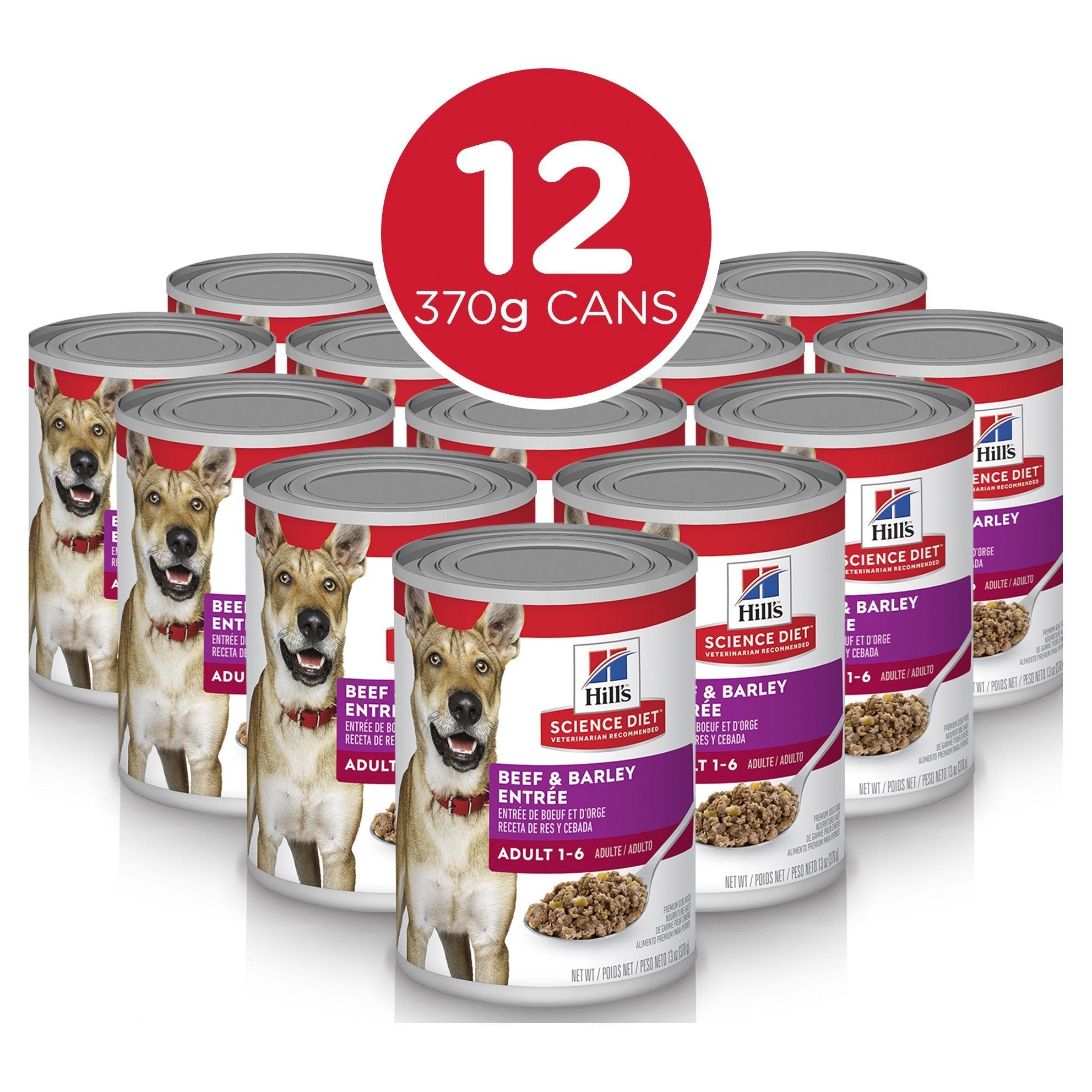 Hills Science Diet Adult Beef & Barley Entrée Canned Dog Food, 370g, 12 Pack
