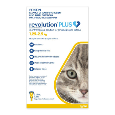 Revolution PLUS for Kittens & Small Cats 1.25kg - 2.5kg 3pack - Just For Pets Australia