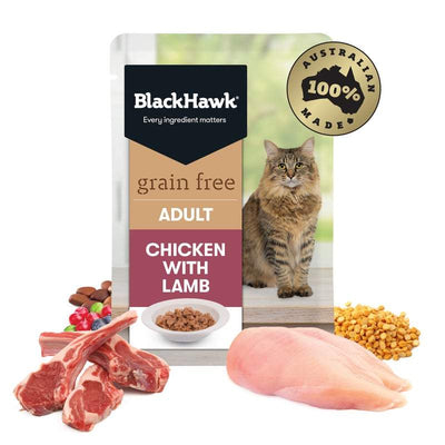 Black Hawk Grain Free Adult Chicken With Lamb In Jelly Wet Cat Food Pouches 85G - Just For Pets Australia