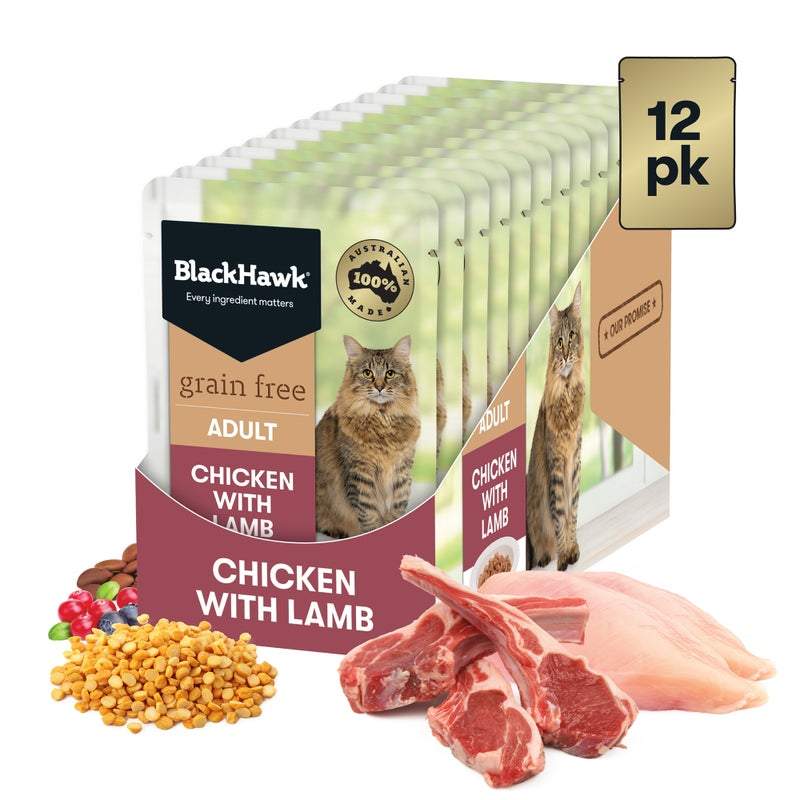 Black Hawk Grain Free Adult Chicken With Lamb In Jelly Wet Cat Food Pouches 85G