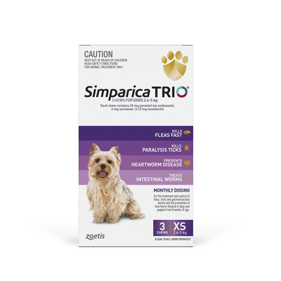 Simparica Trio 2.6kg - 5kg 3 Pack - Just For Pets Australia
