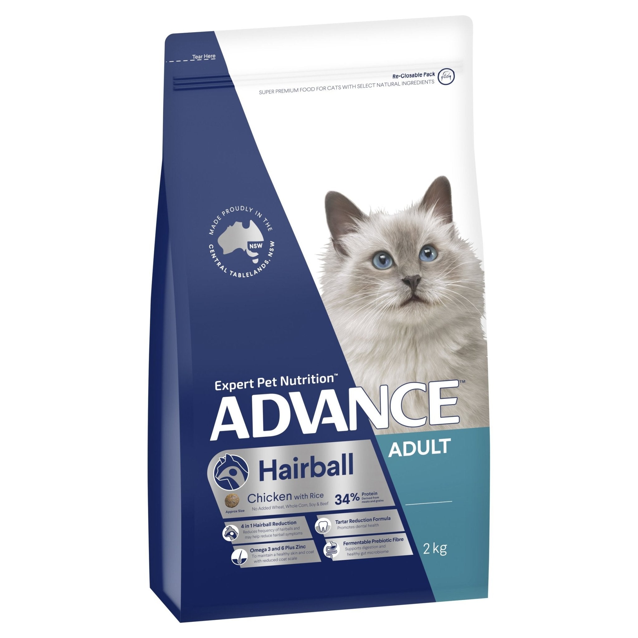 ADVANCE Hairball Adult Dry Cat Food Chicken with Rice 2kg Bag