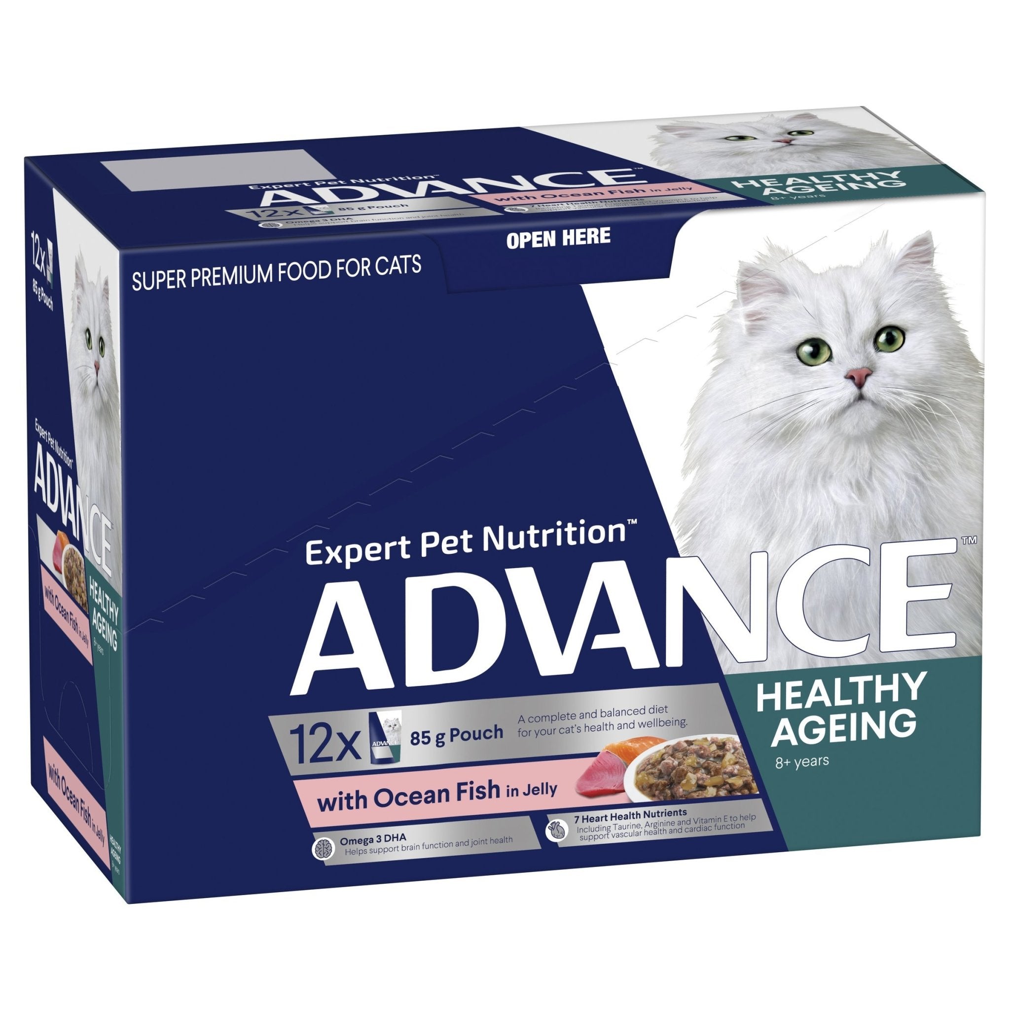 ADVANCE Healthy Ageing Wet Cat Food Ocean Fish In Jelly 12x85g Pouches