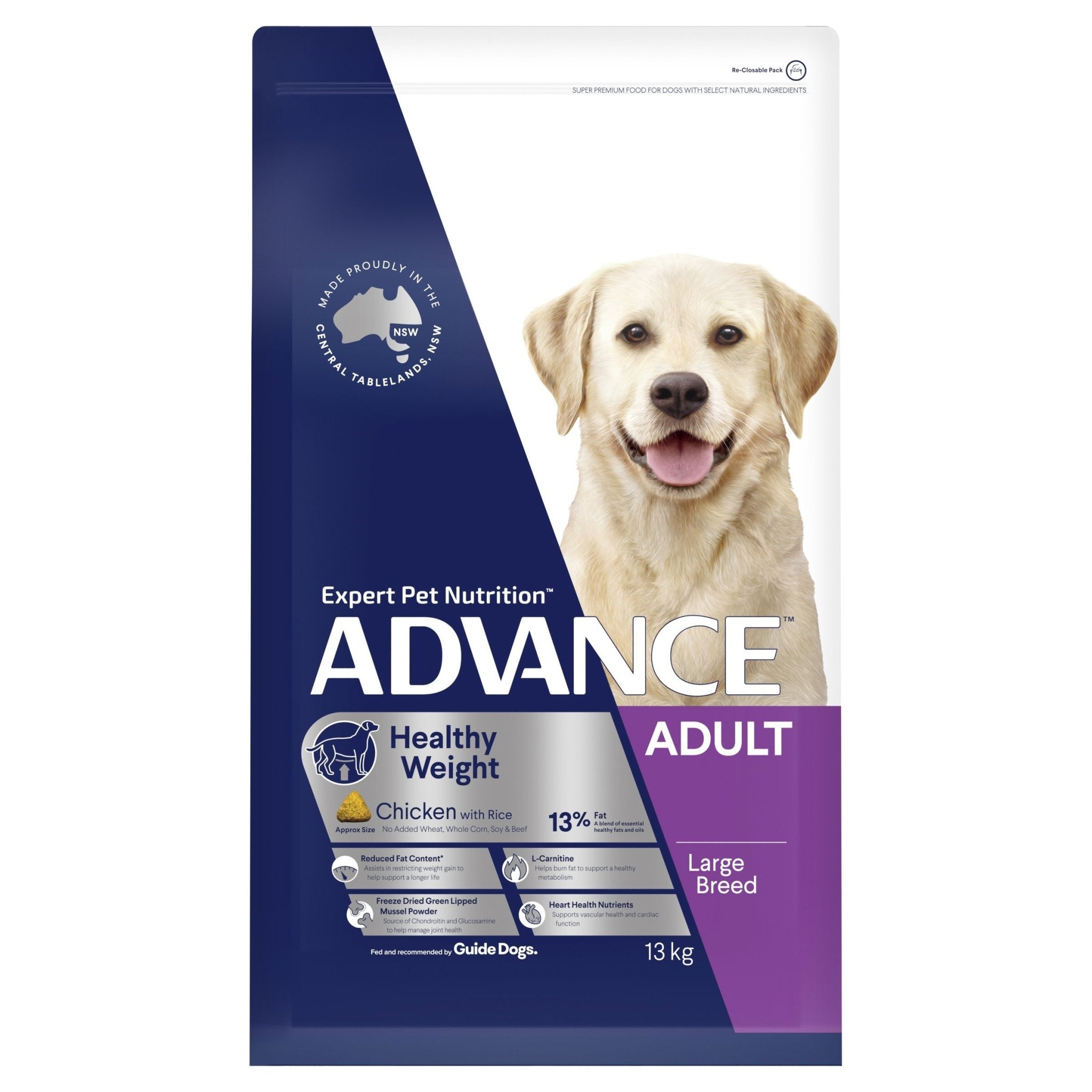 ADVANCE Healthy Weight Large Adult Dry Dog Food Chicken with Rice 13kg Bag