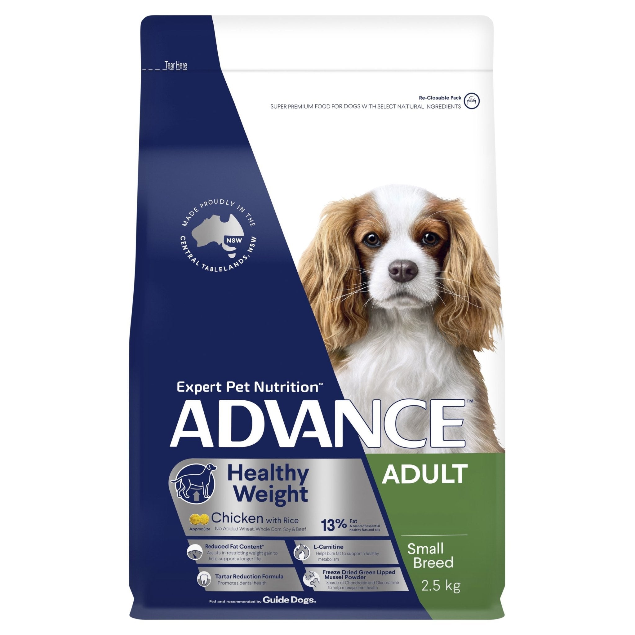 ADVANCE Healthy Weight Small Adult Dry Dog Food Chicken with Rice 2.5kg Bag