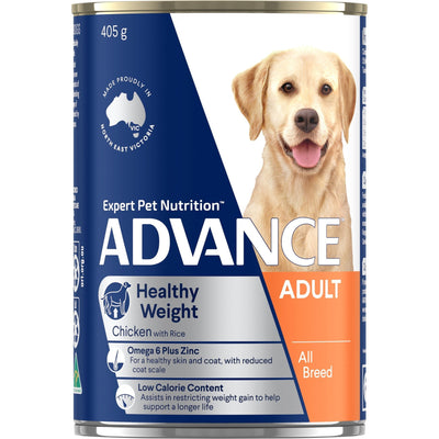 ADVANCE Healthy Weight Wet Dog Food Chicken with Rice 12x405g Can - Just For Pets Australia