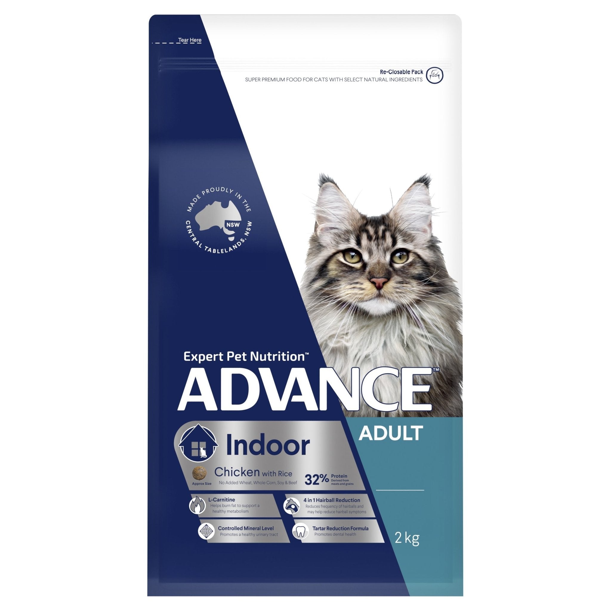 ADVANCE Indoor Adult Dry Cat Food Chicken with Rice 2kg Bag