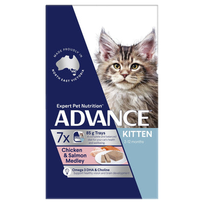 ADVANCE Kitten Wet Cat Food Chicken & Salmon Medley 7x85g Trays - Just For Pets Australia