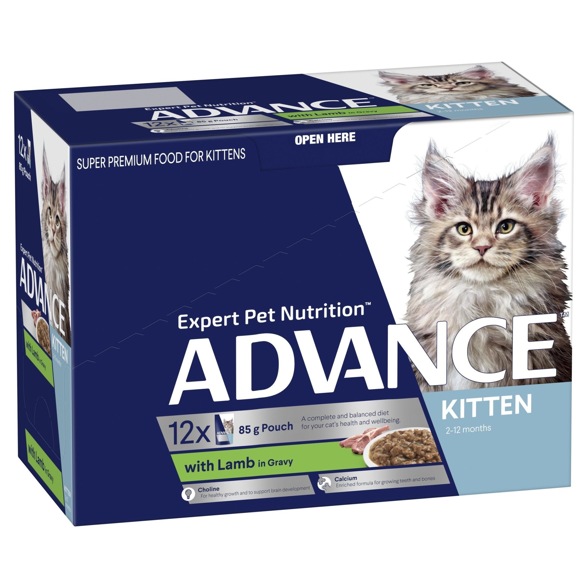 ADVANCE Kitten Wet Cat Food Lamb In Gravy 12x85g Pouches