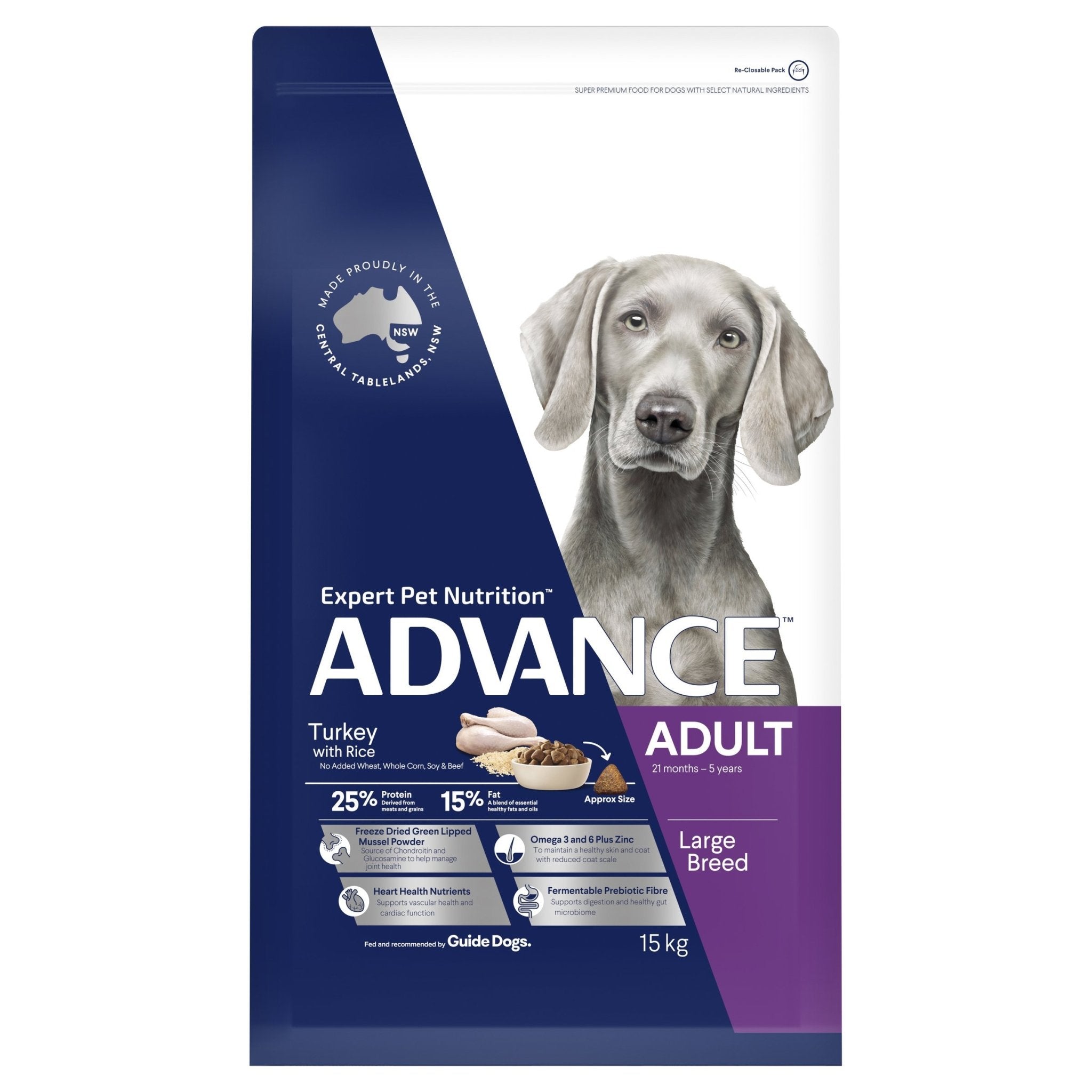 ADVANCE Large Adult Dry Dog Food Turkey with Rice 15kg Bag