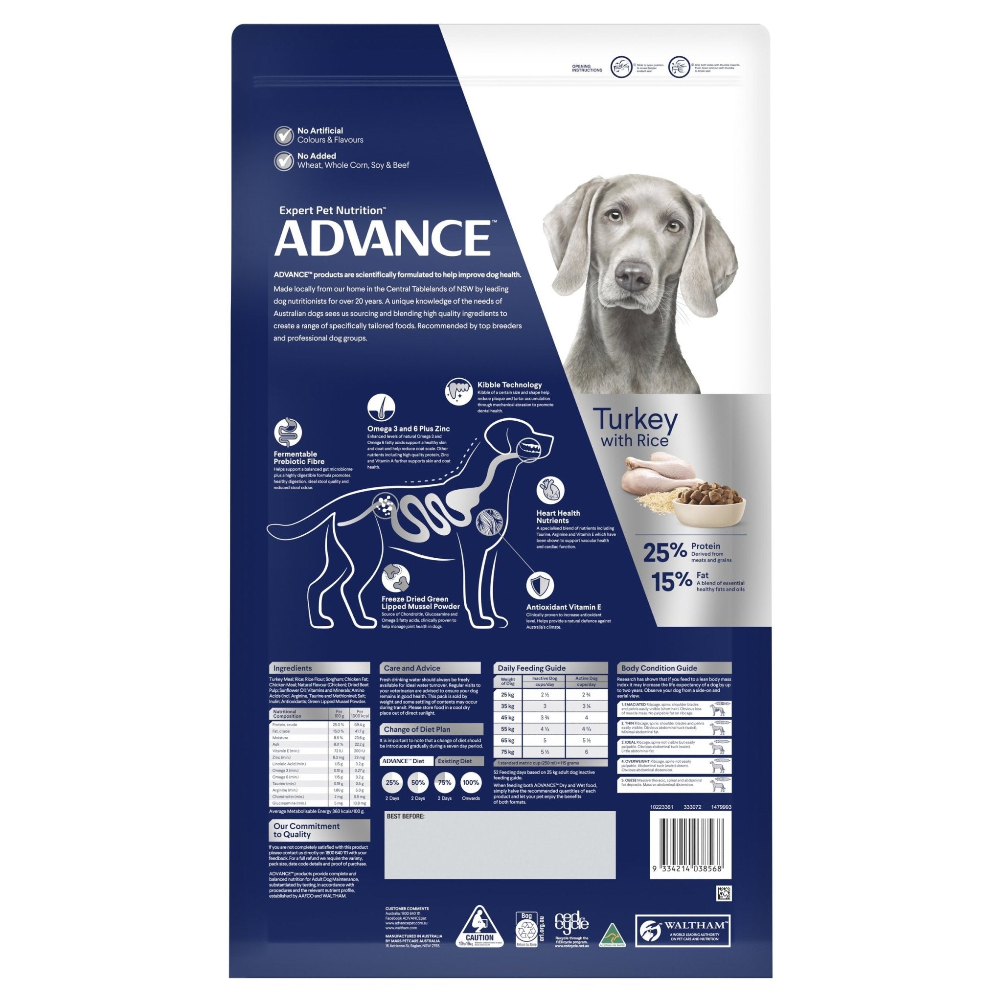 ADVANCE Large Adult Dry Dog Food Turkey with Rice 15kg Bag