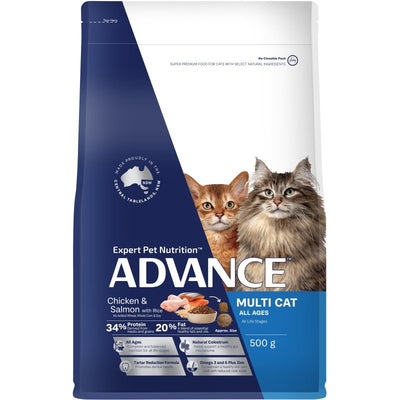 ADVANCE Multi Cat Chicken & Salmon with Rice 500g - Just For Pets Australia