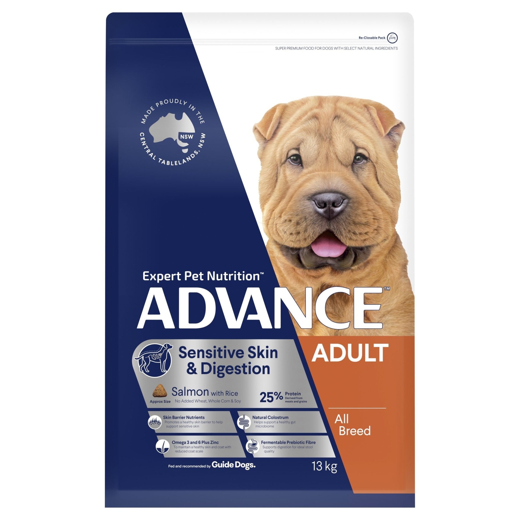 ADVANCE Sensitive Skin & Digestion Adult Dry Dog Food Salmon with Rice 13kg Bag