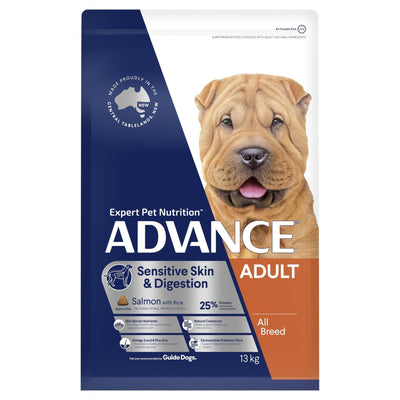 ADVANCE Sensitive Skin & Digestion Adult Dry Dog Food Salmon with Rice 13kg Bag - Just For Pets Australia