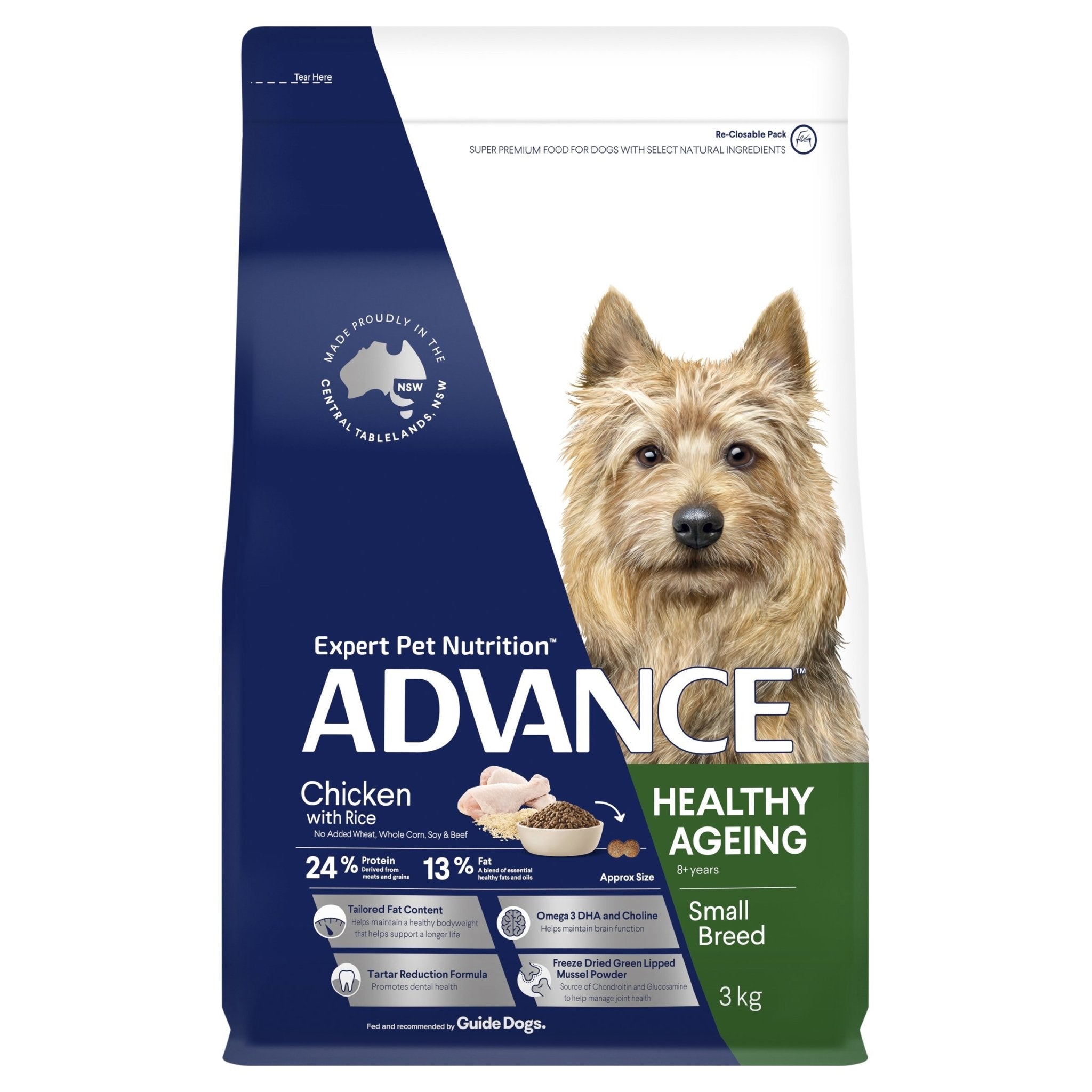 ADVANCE Small Healthy Ageing Dry Dog Food Chicken with Rice 3kg Bag