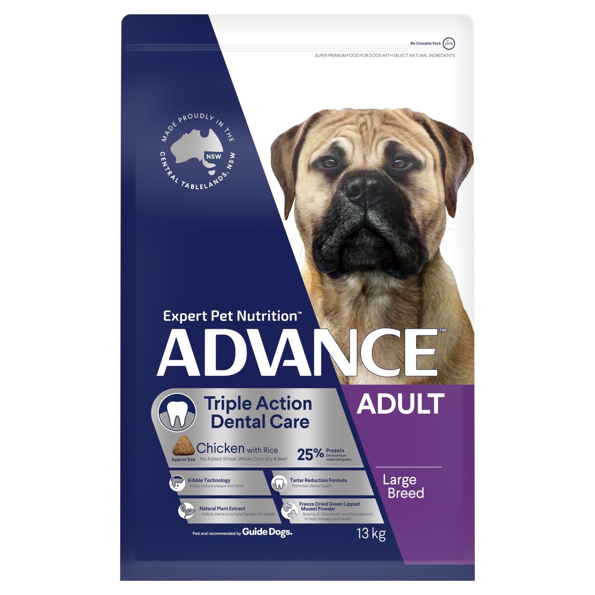 ADVANCE Triple Action Dental Care Large Adult Dry Dog Food Chicken with Rice 13kg Bag